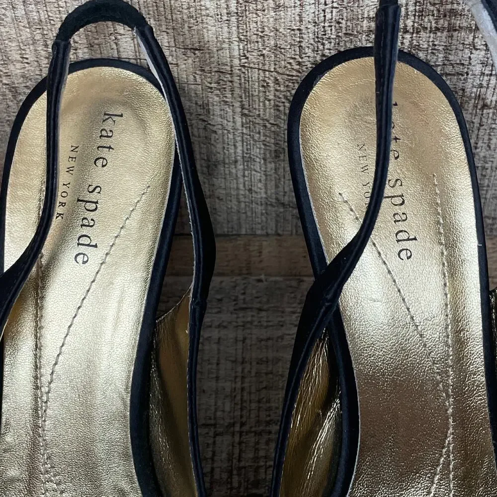 Kate Spade Slingback Peep Toe Stiletto Heels Black Satin Size 6